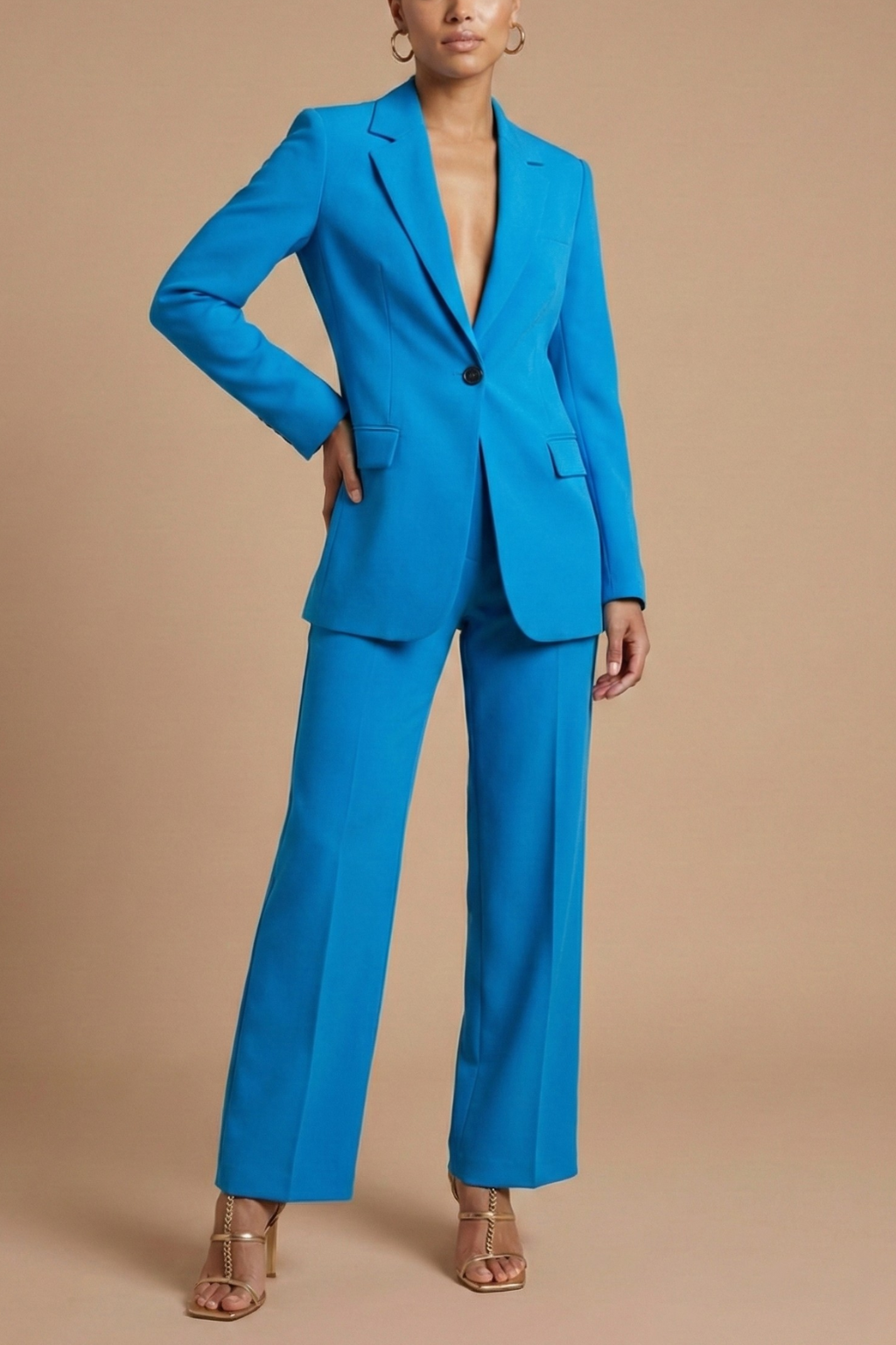 Women's Elegant Blazer and Wide Leg Trousers Suit Set