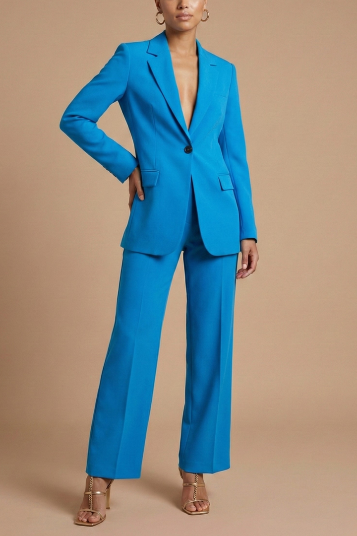 Women's Elegant Blazer and Wide Leg Trousers Suit Set