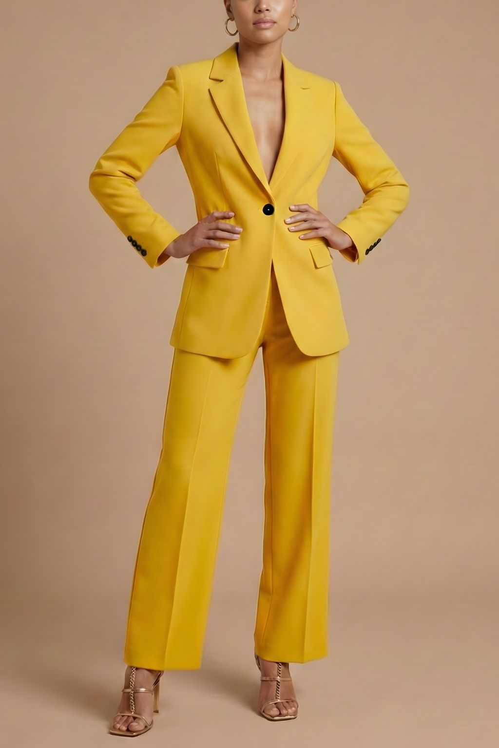 Women's Elegant Blazer and Wide Leg Trousers Suit Set