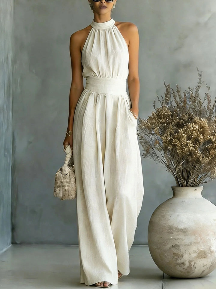 Women's Elegant Halter Draped Wide Leg Jumpsuit