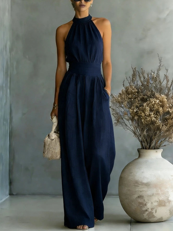 Women's Elegant Halter Draped Wide Leg Jumpsuit