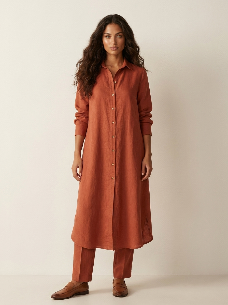 Women's Elegant Linen Blouse and Wide Leg Trousers Set