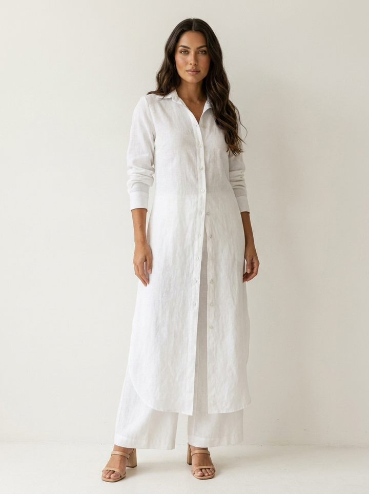 Women's Elegant Linen Blouse and Wide Leg Trousers Set