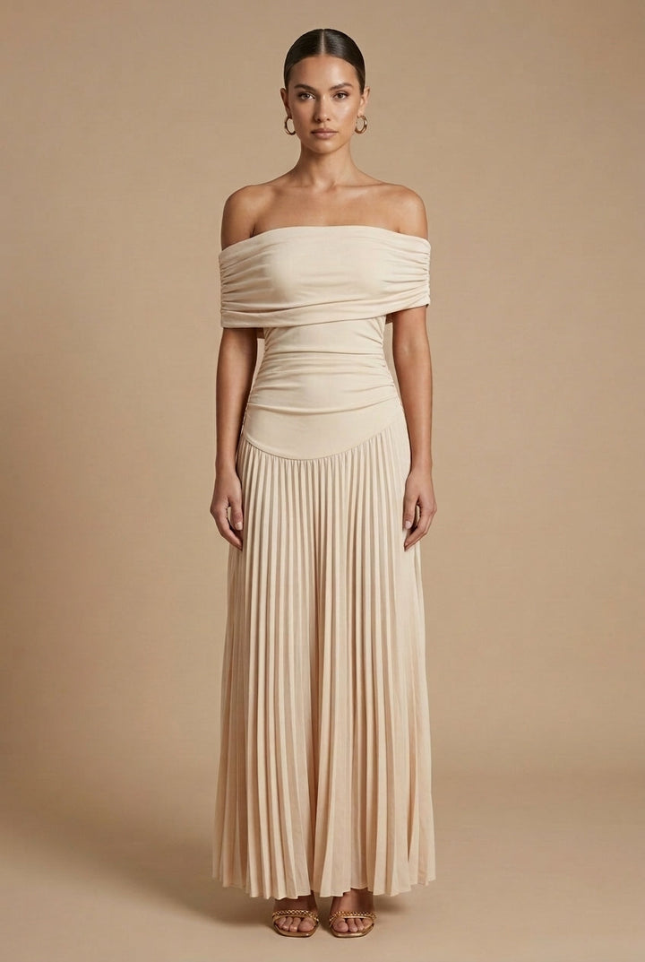 Women's Elegant Pleated Off Shoulder Maxi Dress