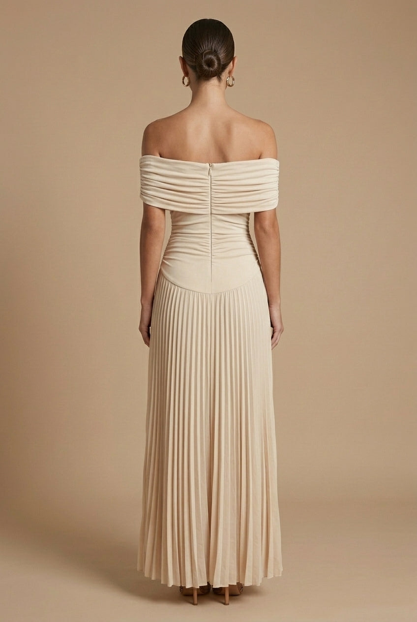 Women's Elegant Pleated Off Shoulder Maxi Dress