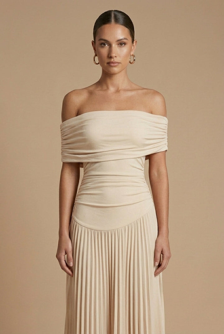 Women's Elegant Pleated Off Shoulder Maxi Dress