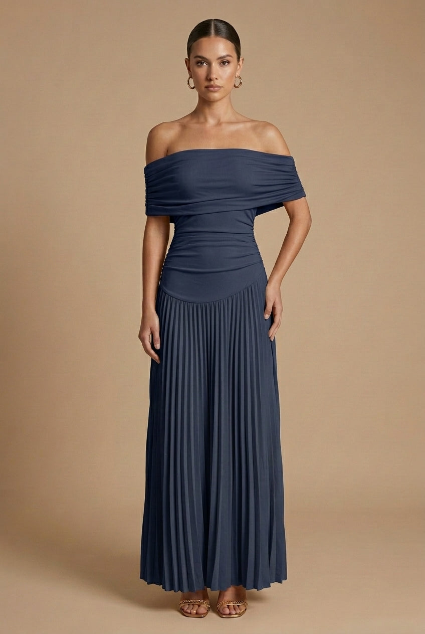 Women's Elegant Pleated Off Shoulder Maxi Dress