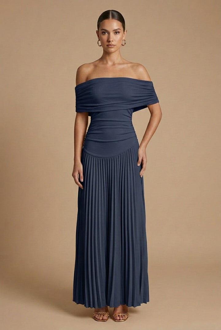 Women's Elegant Pleated Off Shoulder Maxi Dress