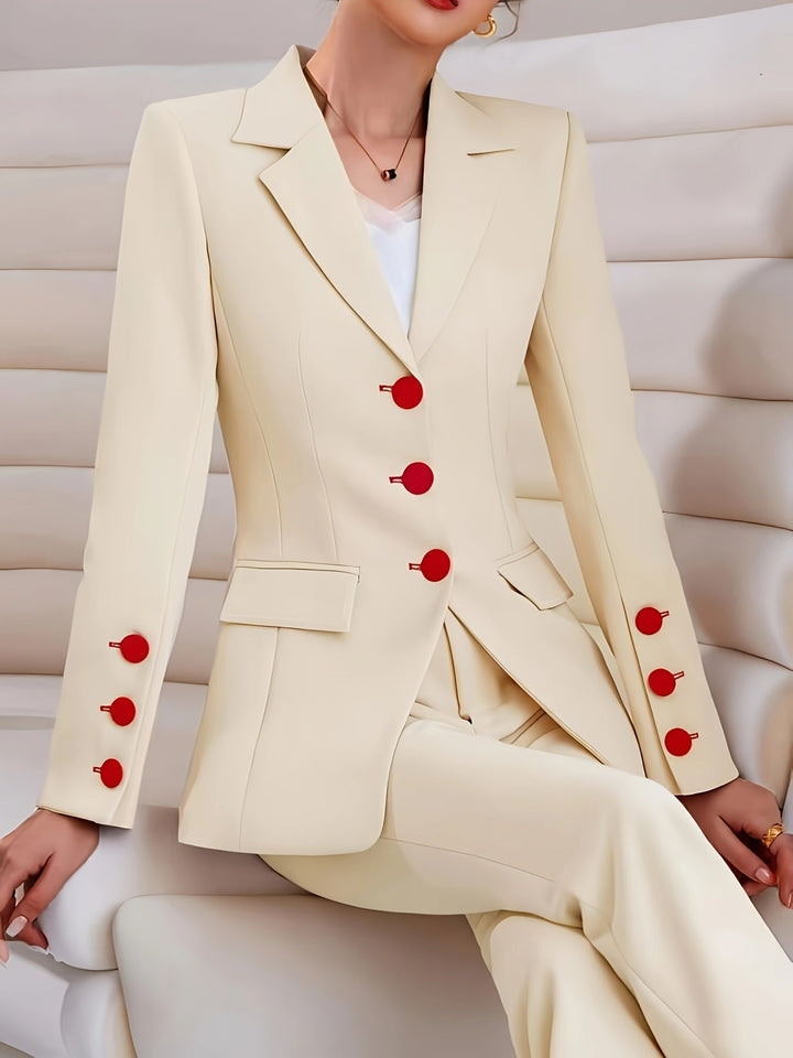 Women's Elegant Beige Tailored Blazer Suit Set