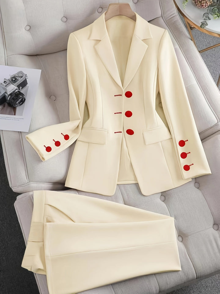 Women's Elegant Beige Tailored Blazer Suit Set