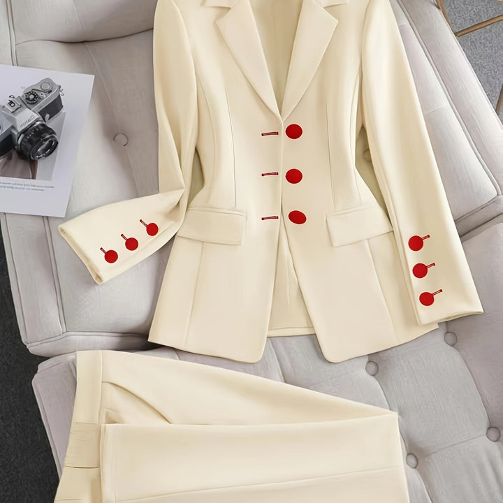 Women's Elegant Beige Tailored Blazer Suit Set