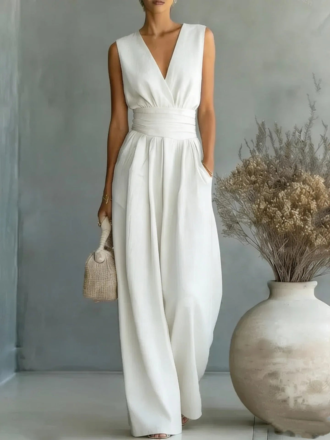 Women's Elegant Sleeveless V Neck Jumpsuit