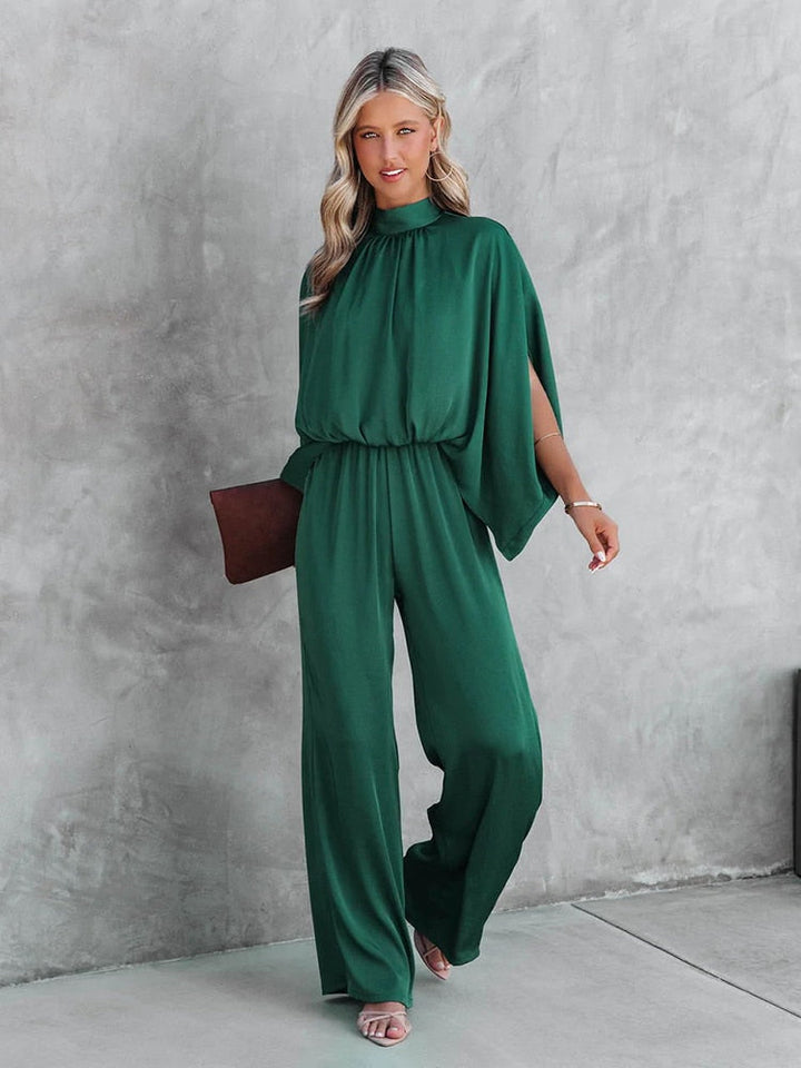 Women's Elegant Mock Neck Cape Sleeve Jumpsuit