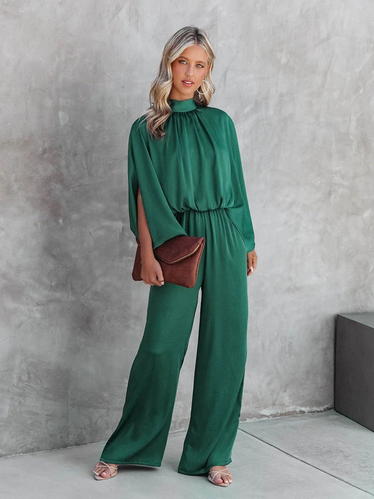 Women's Elegant Mock Neck Cape Sleeve Jumpsuit
