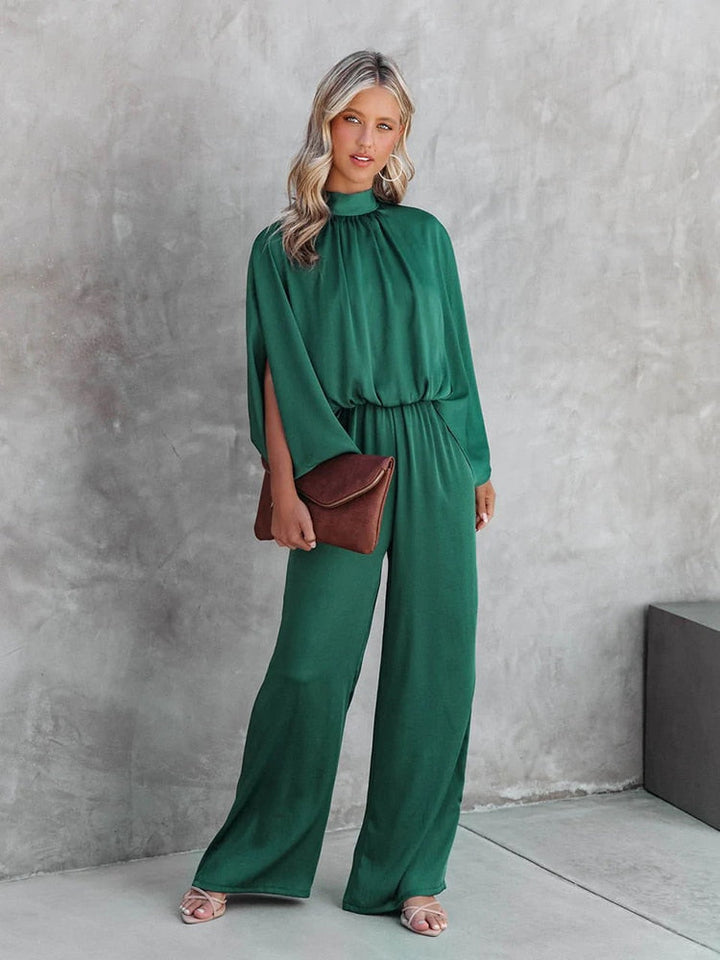Women's Elegant Mock Neck Cape Sleeve Jumpsuit