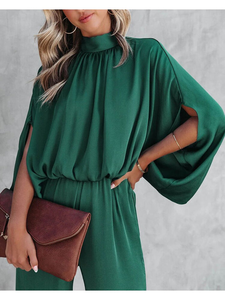 Women's Elegant Mock Neck Cape Sleeve Jumpsuit