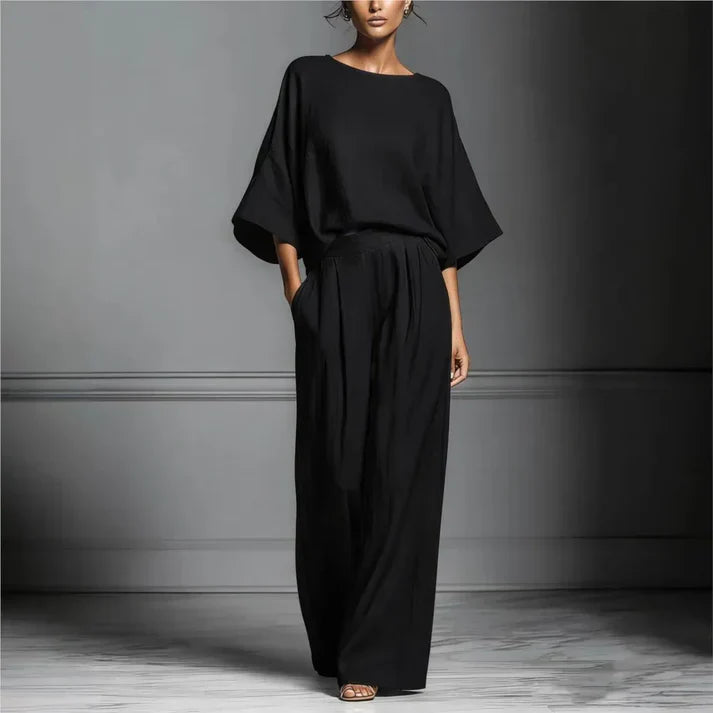 Women's Boat Neck Top and Wide Leg Trousers Set