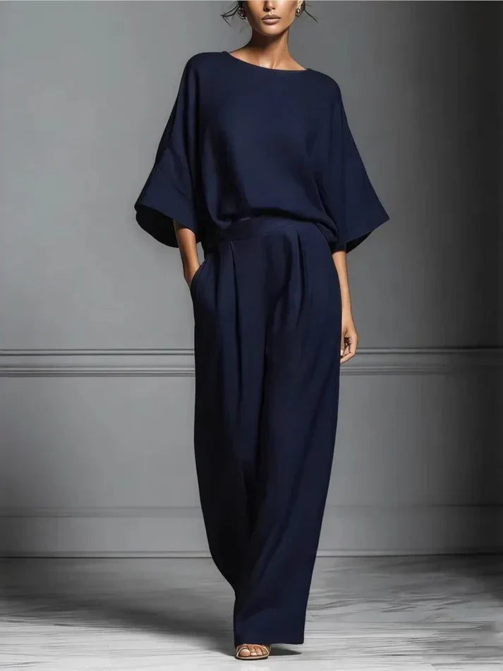 Women's Boat Neck Top and Wide Leg Trousers Set