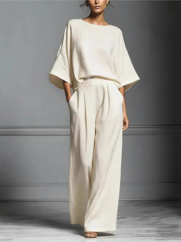 Women's Boat Neck Top and Wide Leg Trousers Set