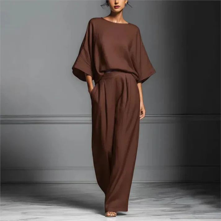Women's Boat Neck Top and Wide Leg Trousers Set