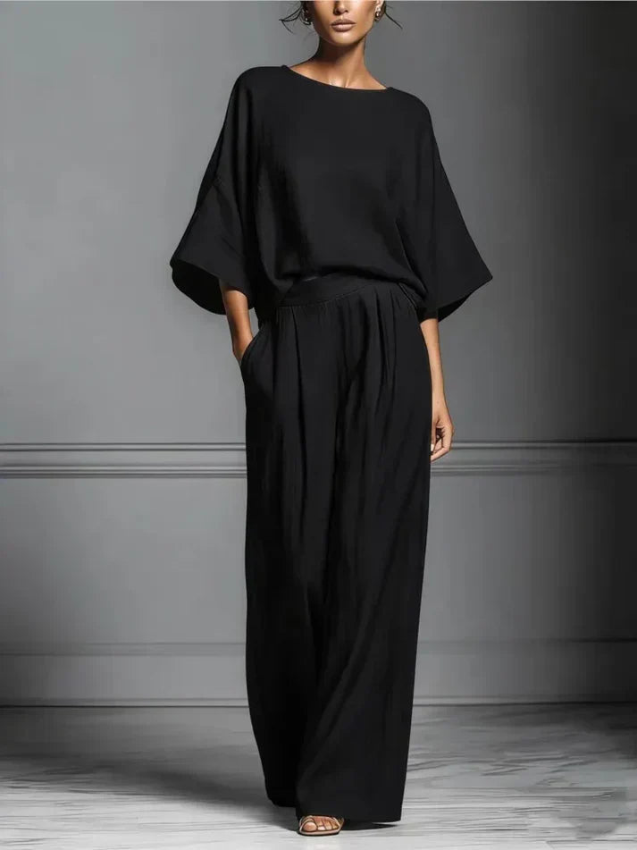Women's Boat Neck Top and Wide Leg Trousers Set