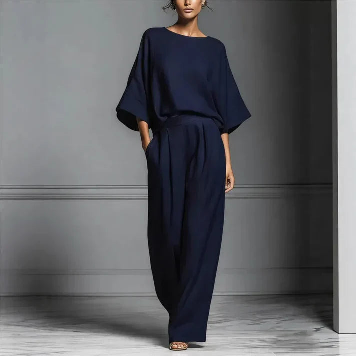 Women's Boat Neck Top and Wide Leg Trousers Set