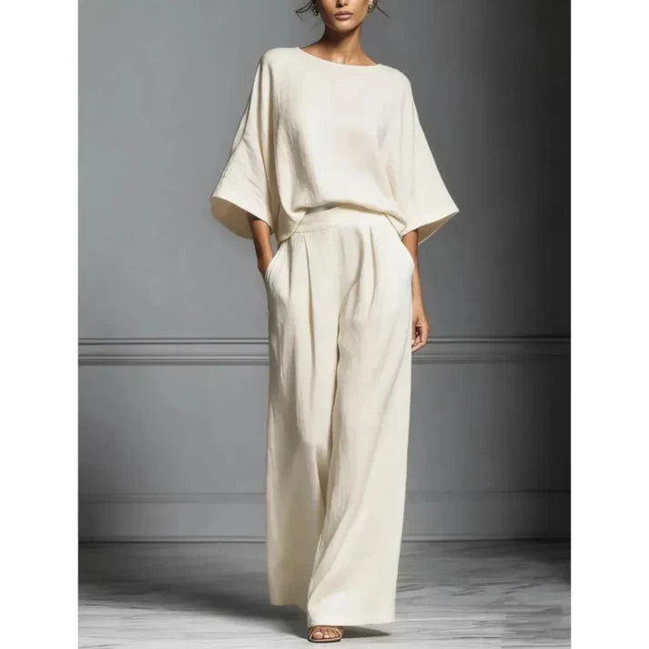 Women's Boat Neck Top and Wide Leg Trousers Set