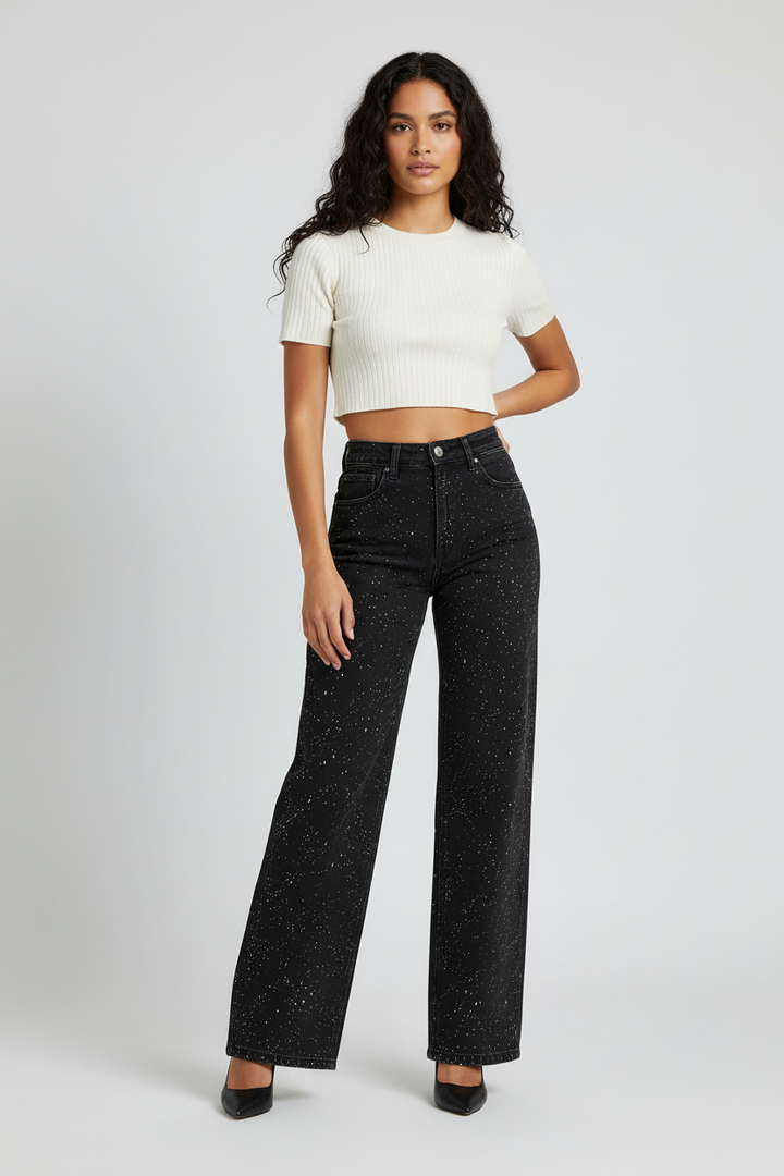Women's Stylish Glitter High Waist Straight Leg Jeans