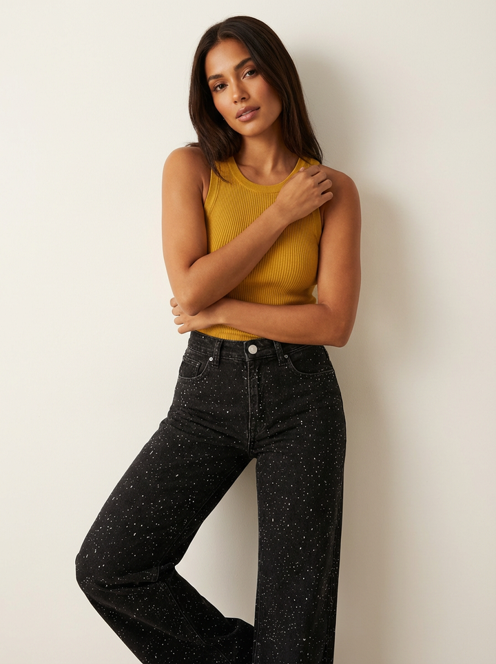 Women's Stylish Glitter High Waist Straight Leg Jeans