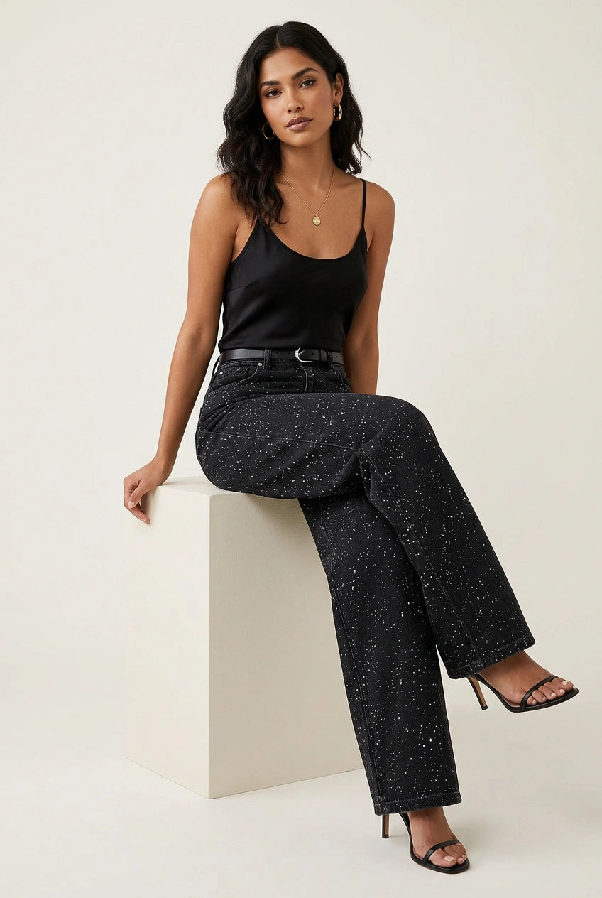 Women's Stylish Glitter High Waist Straight Leg Jeans