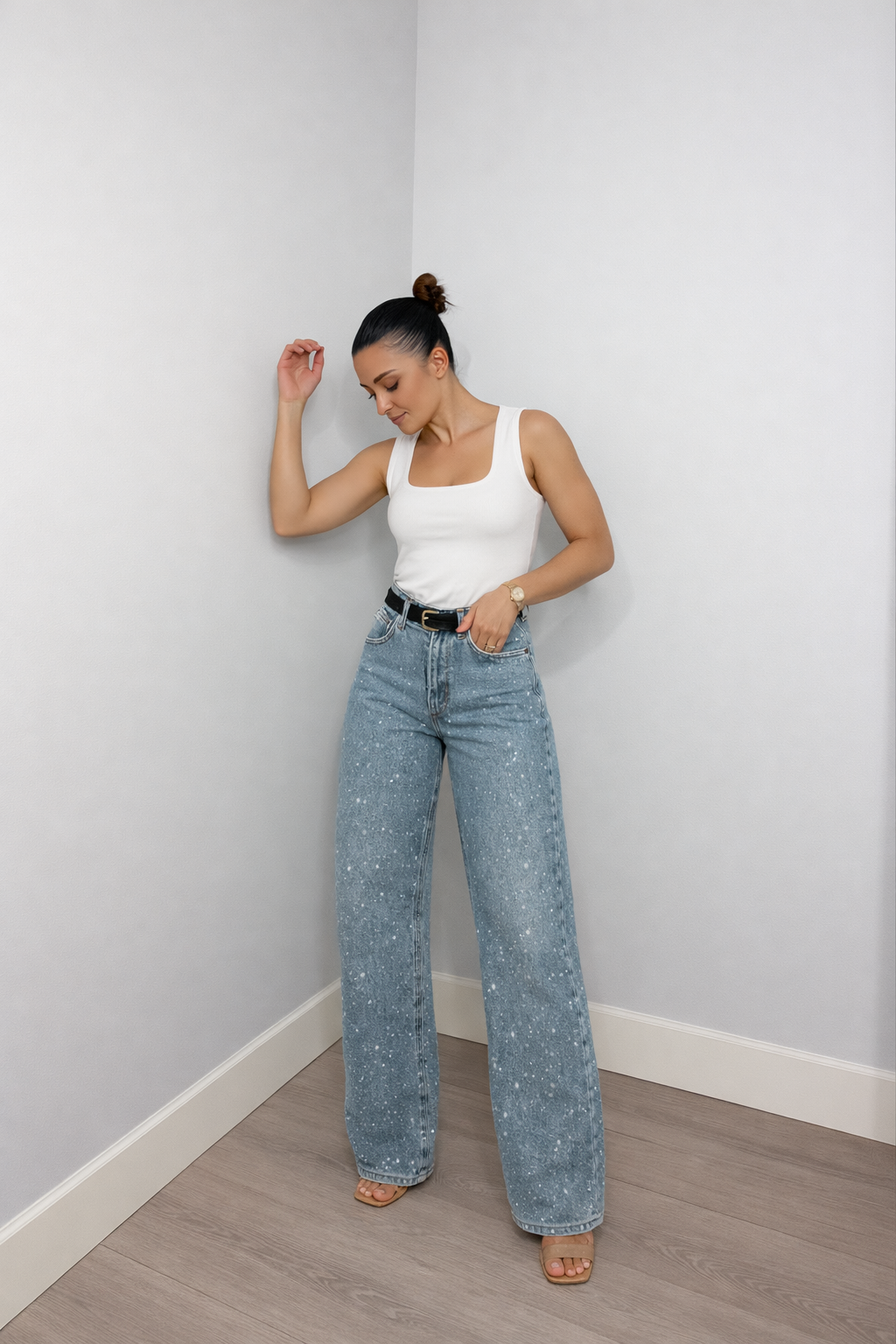 Women's Stylish Glitter High Waist Straight Leg Jeans