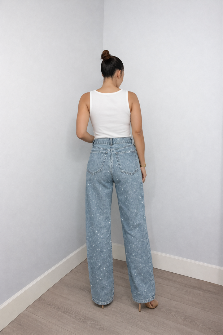 Women's Stylish Glitter High Waist Straight Leg Jeans