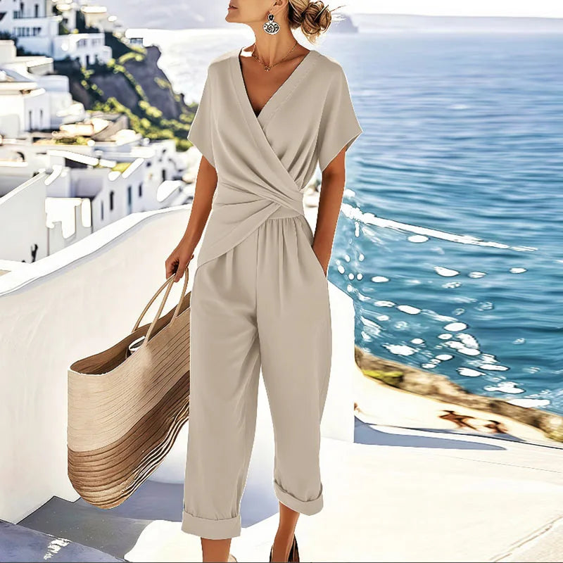 Women's Elegant Wrap Front Top and Tailored Trousers Set