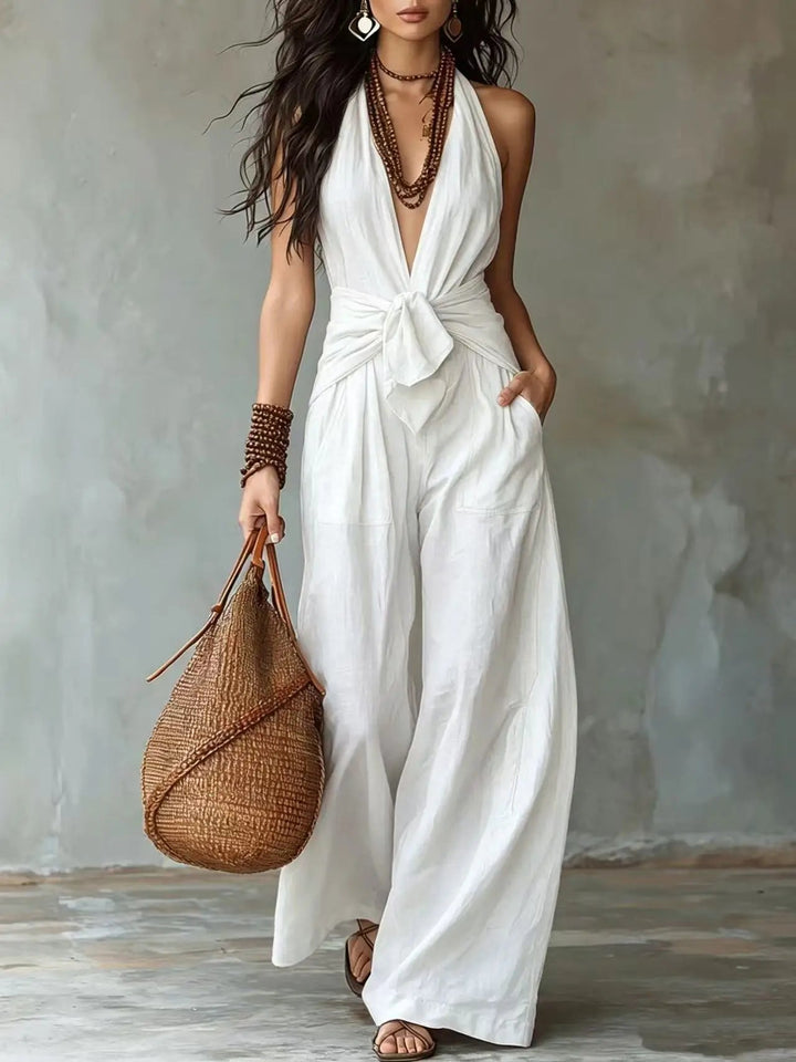 Women's Elegant Flowy Deep V-Neck Jumpsuit