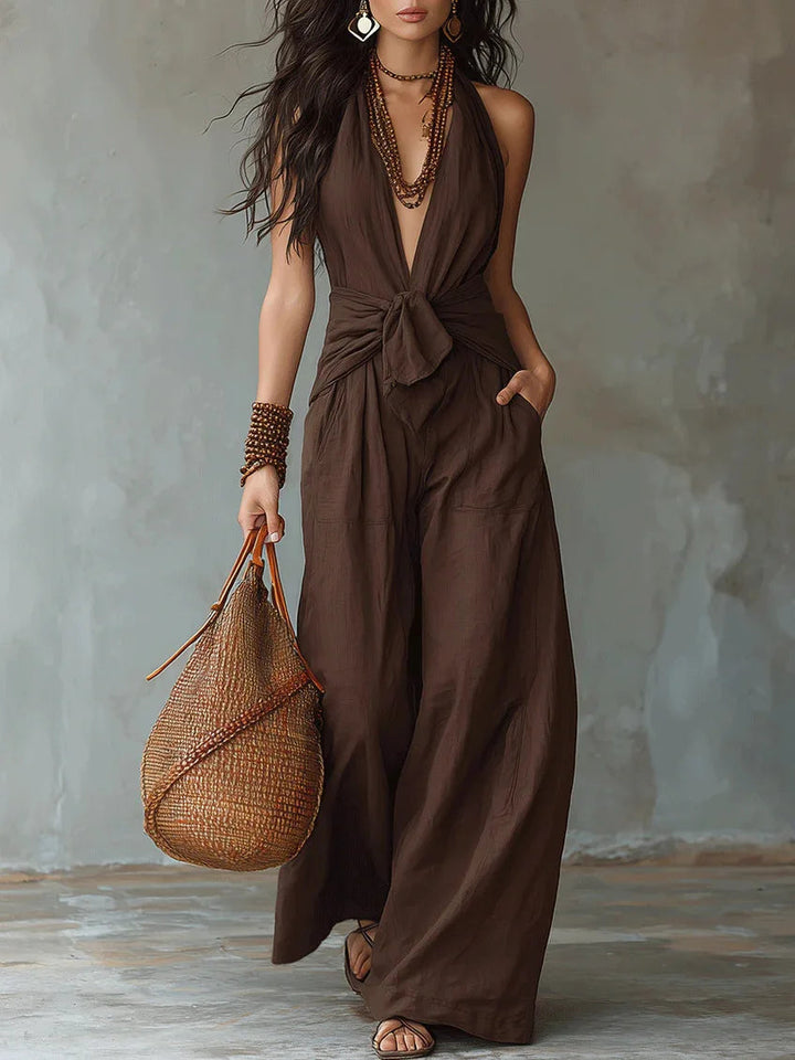 Women's Elegant Flowy Deep V-Neck Jumpsuit