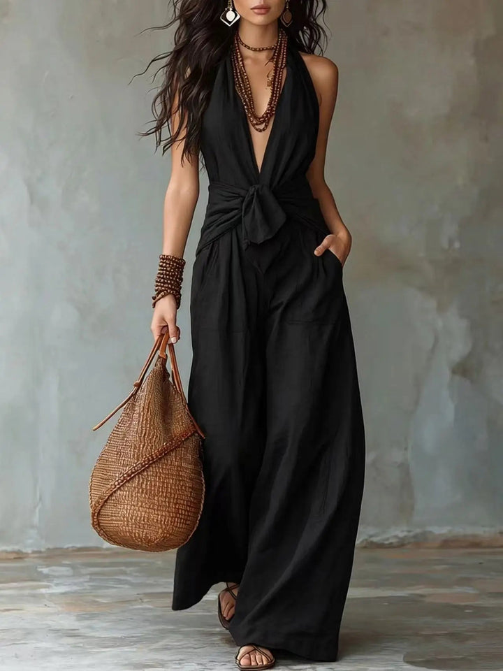Women's Elegant Flowy Deep V-Neck Jumpsuit