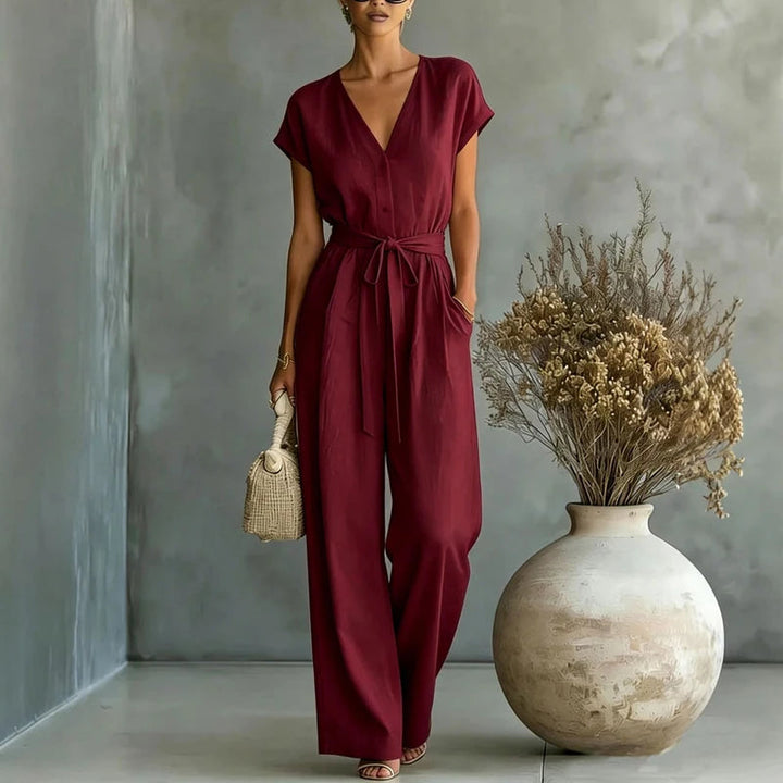 Women's Elegant Linen Wide Leg Jumpsuit