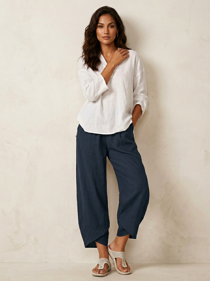 Women's Relaxed Linen Wide Leg Palazzo Pants