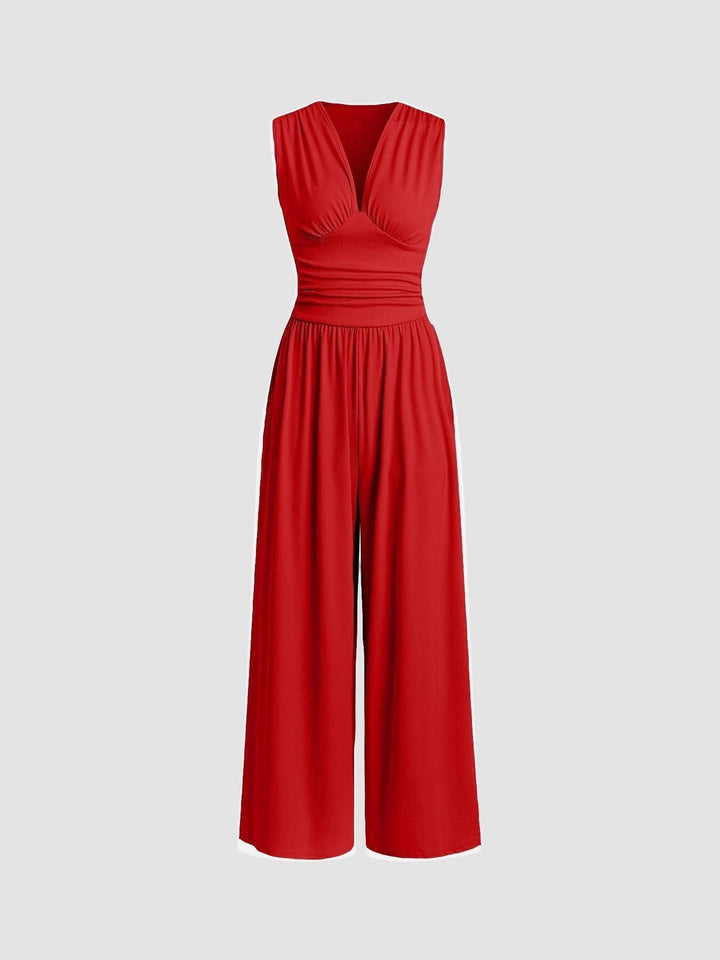 Women's Elegant Ribbed Sleeveless Wide Leg Jumpsuit