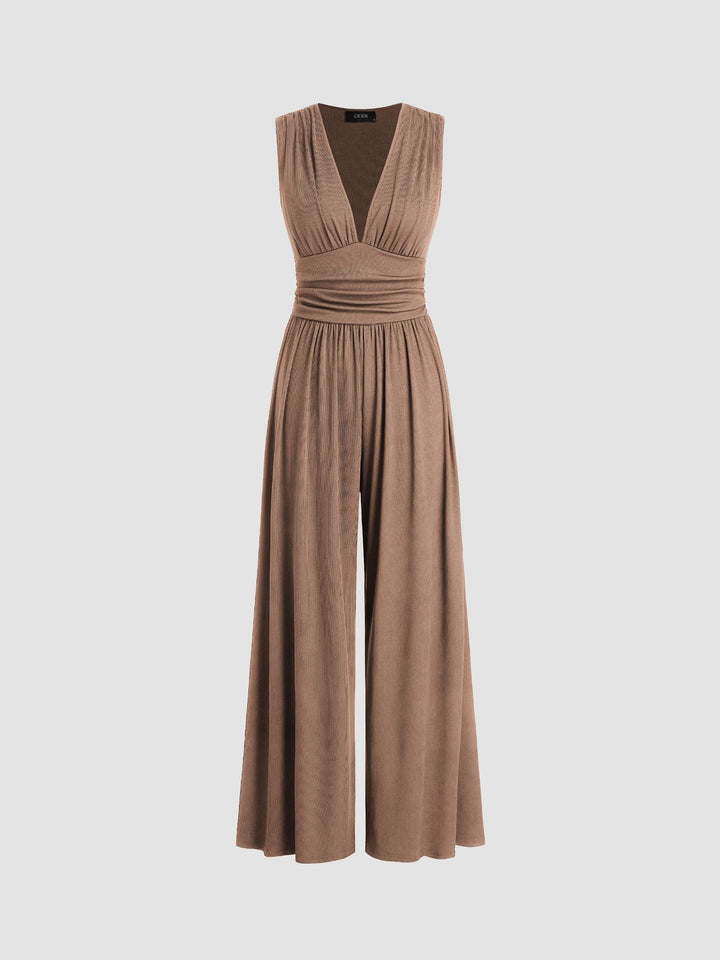 Women's Elegant Ribbed Sleeveless Wide Leg Jumpsuit