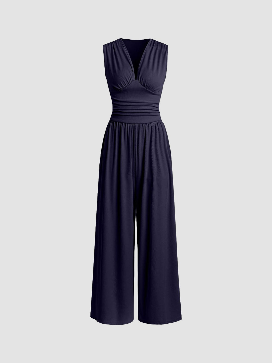 Women's Elegant Ribbed Sleeveless Wide Leg Jumpsuit