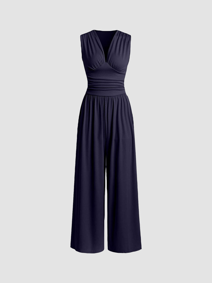 Women's Elegant Ribbed Sleeveless Wide Leg Jumpsuit