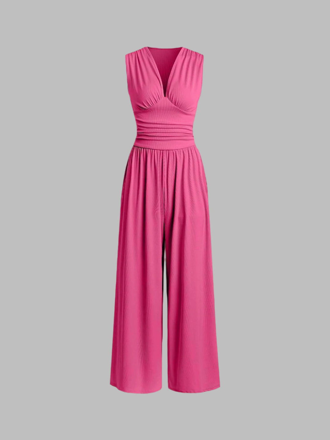 Women's Elegant Ribbed Sleeveless Wide Leg Jumpsuit