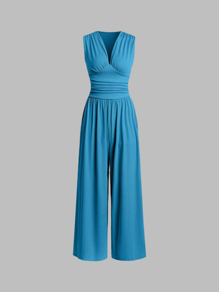 Women's Elegant Ribbed Sleeveless Wide Leg Jumpsuit