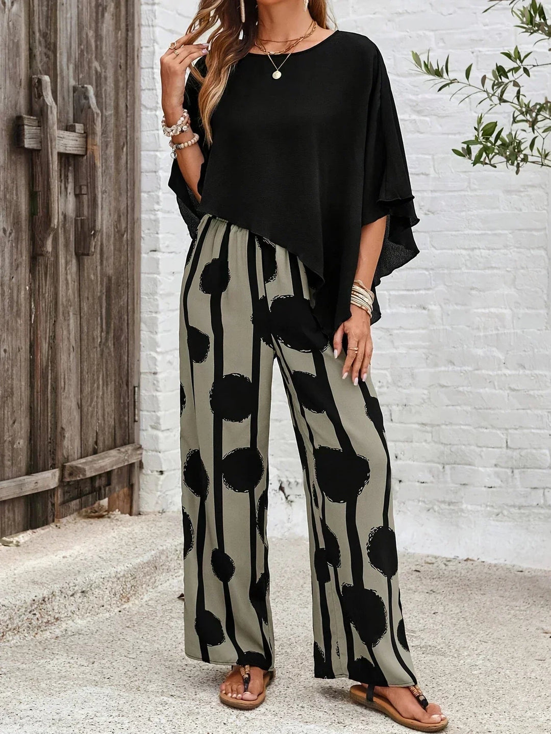 Women's Elegant Asymmetrical Top and Wide Leg Pants Set