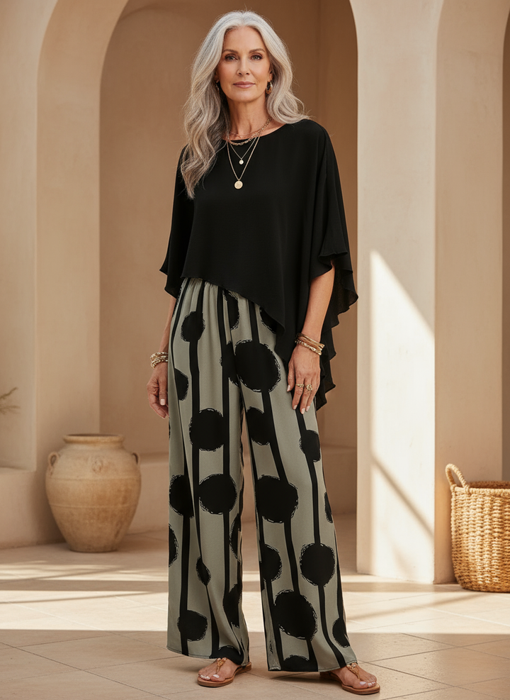 Women's Elegant Asymmetrical Top and Wide Leg Pants Set