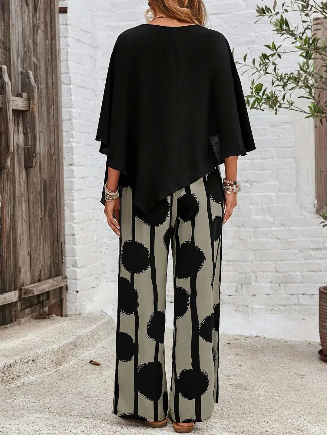 Women's Elegant Asymmetrical Top and Wide Leg Pants Set