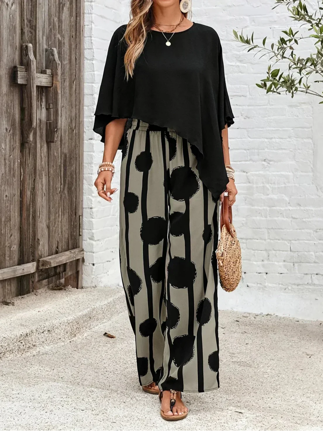 Women's Elegant Asymmetrical Top and Wide Leg Pants Set