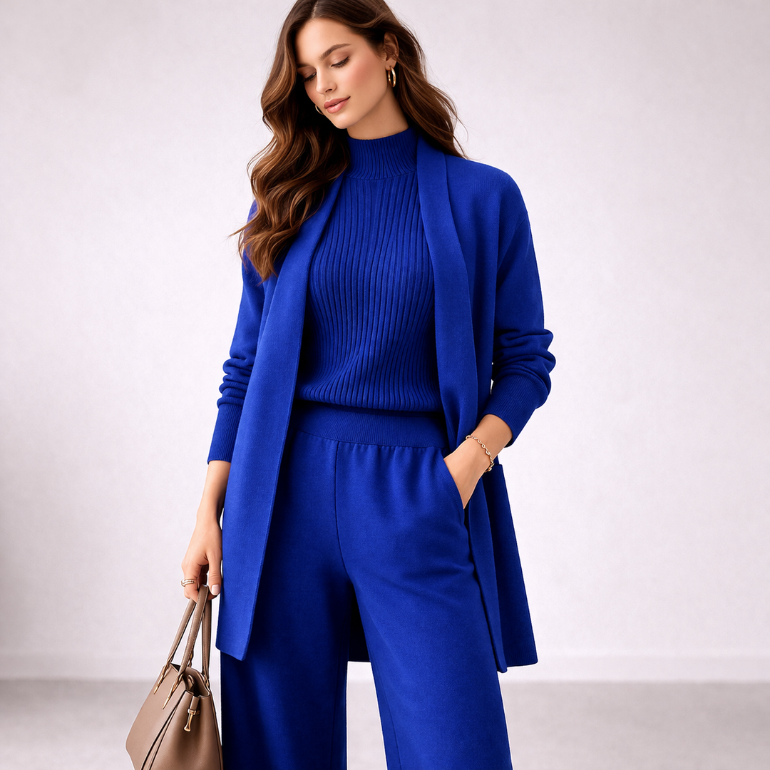 Women's Elegant Ribbed Knit Three Piece Lounge Set