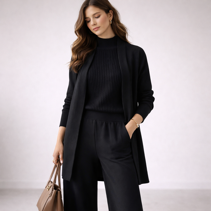 Women's Elegant Ribbed Knit Three Piece Lounge Set